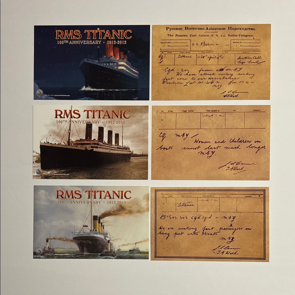 RMS Titanic Ship 2012 100th Anniversary Cards 3.5”x5.5”